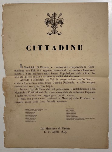 CITTADINI DAL MUNICIPIO DI FIRENZE 1849 BANDO VOTO ESPRESSO DALLA CITTÀ… - Picture 2 of 6