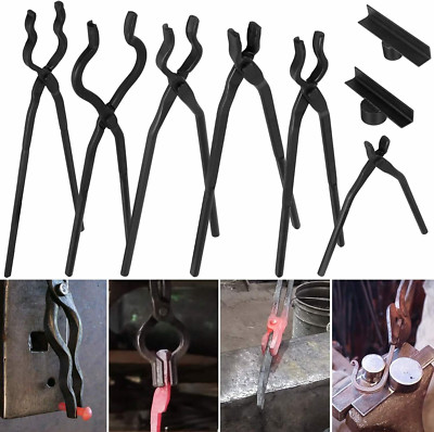 Blacksmith Tongs Set Vise Anvil Forging Tongs Kit Blacksmith Starter Tools 8Pcs 