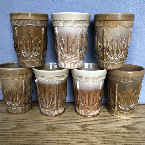Chocolate Indiana Tumblers Greentown National Glass Co Cactus Lot of 7 - 4”