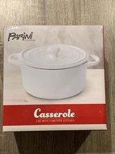 Parini 1.5 Qt Casserole Dish White Flameproof Cassrole NEW In Sealed Box