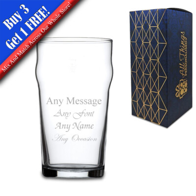 Personalisiertes graviertes nonisches Pintglas mit Geschenkbox - jede Nachricht graviert!!