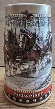 1988  Anheuser Busch  Budweiser Bud Holiday Christmas Beer Stein Clydesdales
