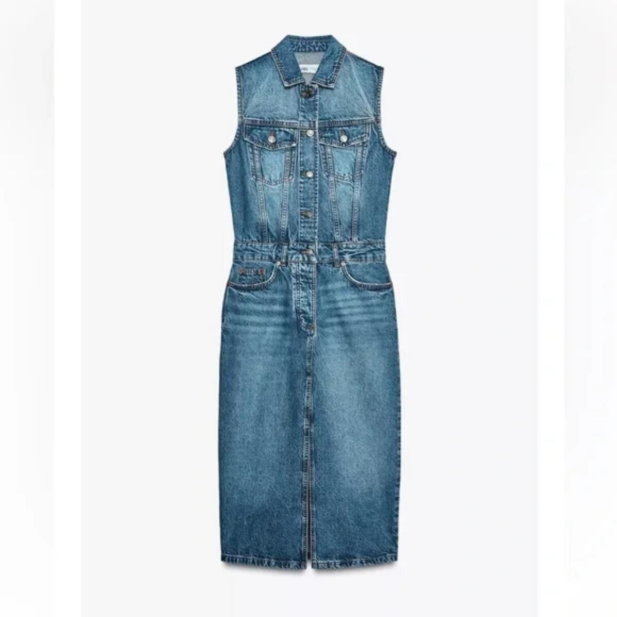 ZARA Z1975 SLEEVELESS DENIM MIDI DRESS | eBay
