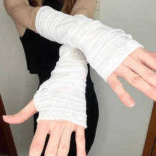 Mummy Fingerless Gloves White Ruffle Bandage Arm Warmers Dead Bride Costume New