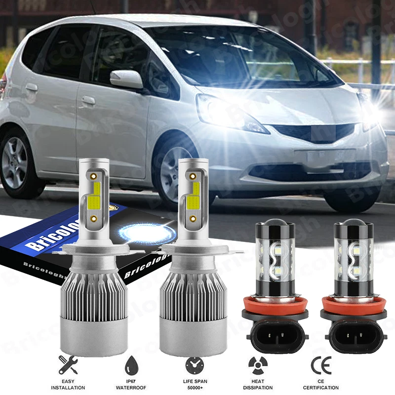 For Honda Fit 2006-2013 2014-2020 LED Headlight High/Low Beam + Fog Lights Bulbs