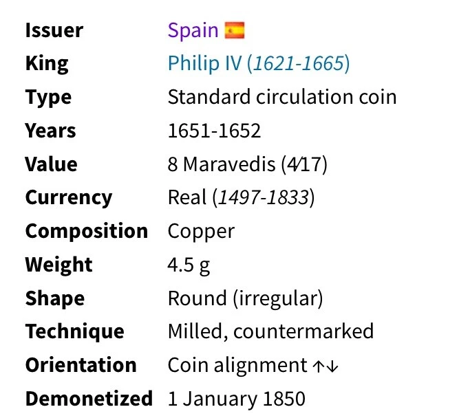 Moneda 1652 8 Maravedíes Imperio Español Contrasello Era Pirata Genuina Auténtica Foto 3 de 4