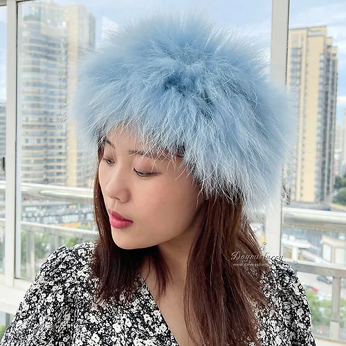 Raccoon Fur Headband / Neck Warmer in Blue - Picture 1 of 4