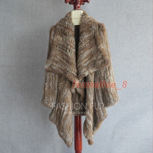 Women Real Knitted Rabbit Fur Coat Big Lapel Warm Fur Outwear Jacket Top Quality - Picture 11 of 32