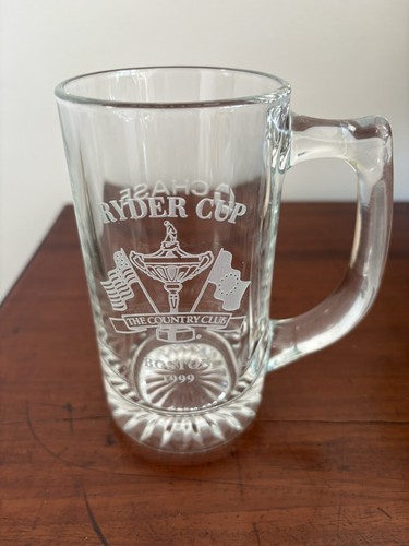 Two 1999 Ryder Cup@“The Country Club” Chase Bank Etched Glass Handled 6” Mug-EUC - Picture 3 of 3