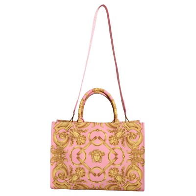 【関税込み】Shopping bag - Versace - Leather - Pink VERSACE Bag Pink Printed Large Fabric Leather Shopping Tote