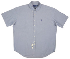 Ralph Lauren Blake Button Down Short Sleeve Shirt Blue White Navy Pony XL