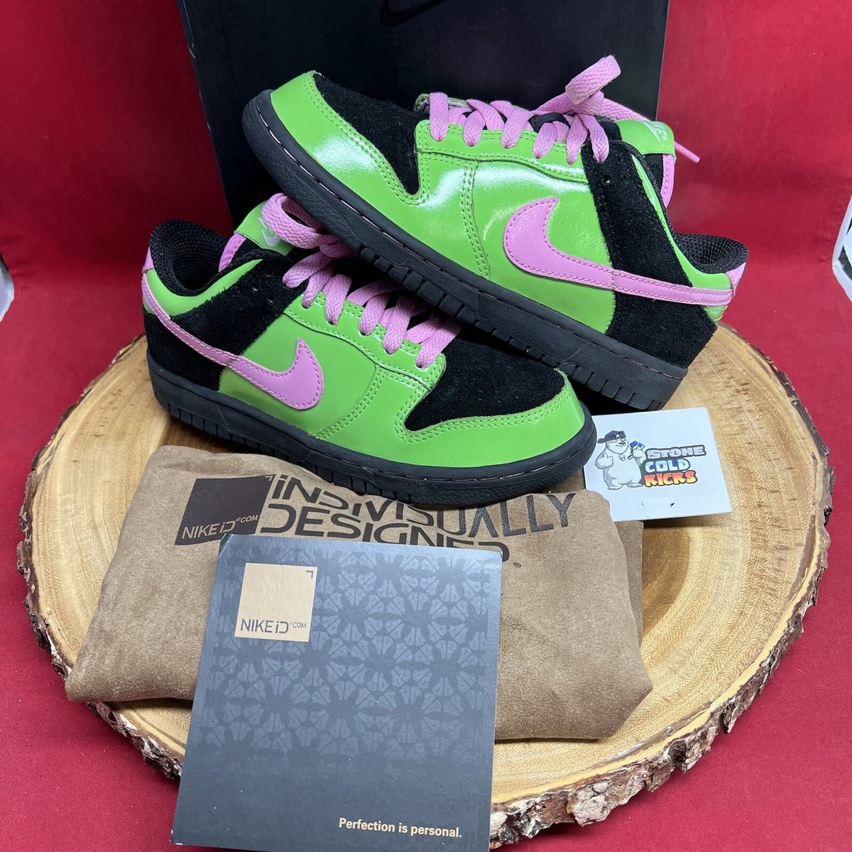 NikeiD Nike Dunk Low Pro Pink Green Frankenstein Size 5 312221-994