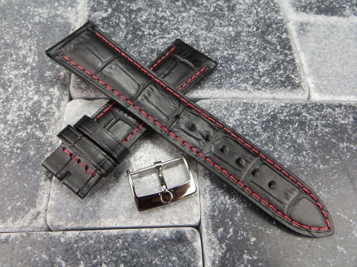 OMEGA ブラックレザーバンド 18mm Amazon.com: Omega 18mm x 16mm Black Rubber Watch Band Strap