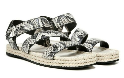 Vince Elian Women's Snake Embossed Leather Flat Espadrille Sandal Natural Size 8