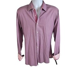 Ted Baker Mens Button Down Dress Shirt Pink Purple Contrast Cuffs Size 16