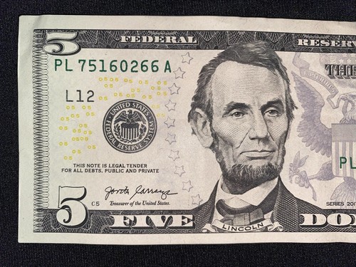 2017A $5 Bill Ink Error SeeThrough Reverse Of Note on serial number - Picture 9 of 12