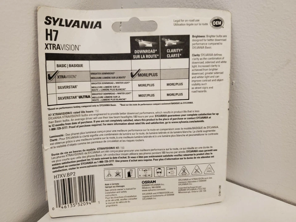 Halogen lamps 12.8V Xtravision Brighter downroad Sylvania H7 (1x only) open box  - Image 4 of 4