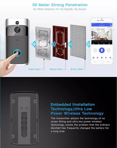 Wireless WiFi Video Doorbells Two-Way Smart Phone Door Ring Security Camera Bell - Picture 6 of 17