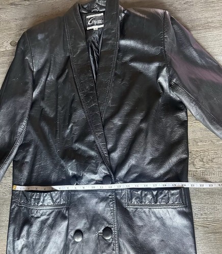 Gabardina de cuero negra G-III Global Identity para mujer S estilo vintage gótico retro - Imagen 9 de 24