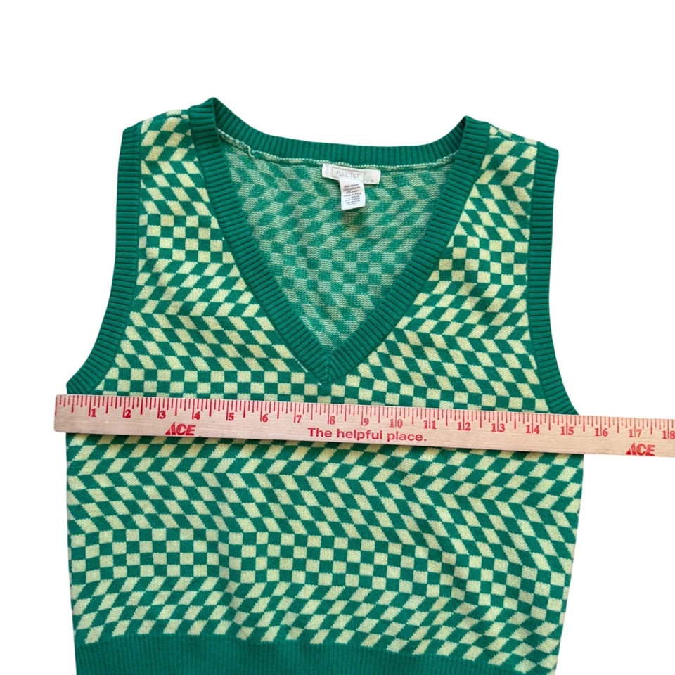 Chaleco Suéter A Cuadros Ondulado Sin Mangas Cuello en V Inclinación Completa Para Mujer Talla XL Verde Foto 4 de 4