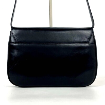 Celine Shoulder bag Black Leather Clutch Bag USED Auth Vintage