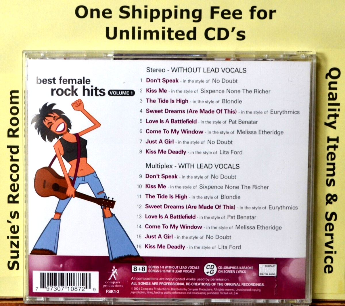 CD+G Karaoke Best Female Rock Hits 1 -The Tide is High -Kiss