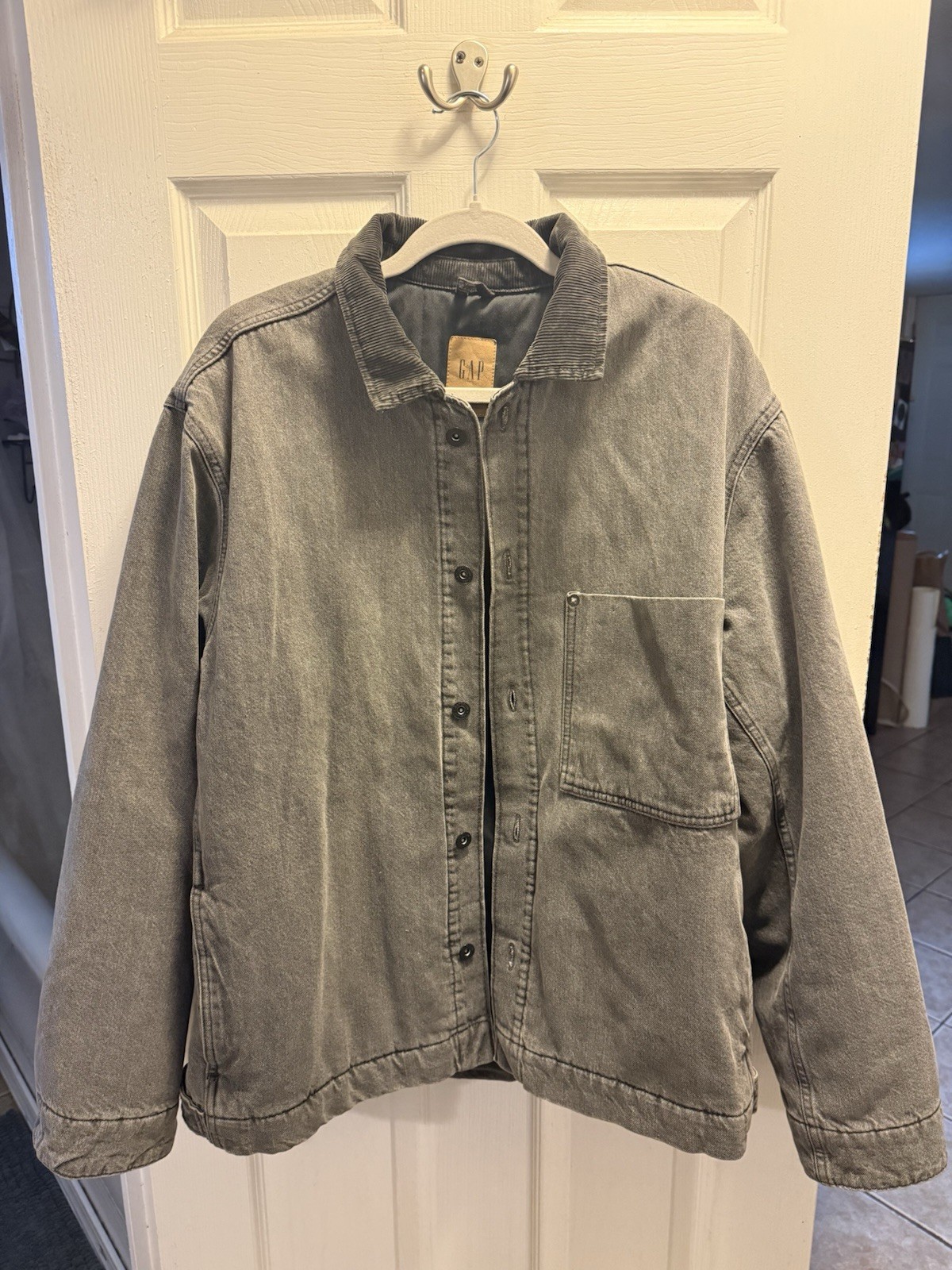 Gap Men's Gray Button Lined Work Jacket Size L Mi… - image 1