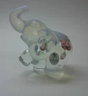 Fenton Opalescent Art Glass Elephant Hand Painted Flowers Figurine Trunk Up
