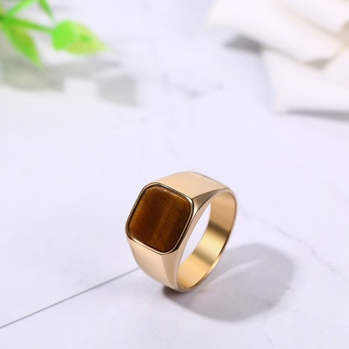 Mens Stainless Steel Tiger Eye Stone Ring Gothic Biker Signet Band Size 6-13 - Picture 5 of 14