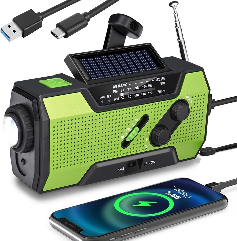 Emergency Multifunctional Radio FM AM WB Hand Crank Solar USB Charging 2000mAh - Bild 3 von 4