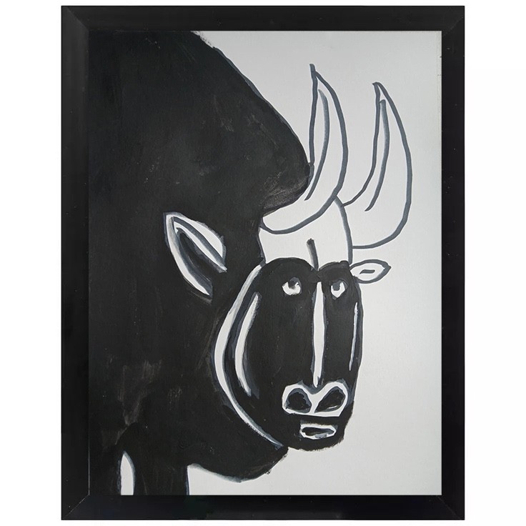 Abstract/Expressionism 9 x 12 Bull Profile  One of a Kind Acrylic Painting