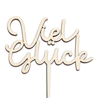 Dekofigur Cake Topper, Gravierter Holz-Schriftzug für Kuchen mit Stiel, 11x8cm