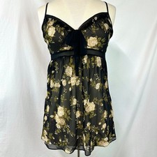 VICTORIA'S SECRET VINTAGE Y2K Black Floral Babydoll Chemise Bow Sheer Coquette M