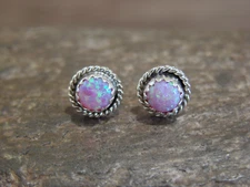 Native American Sterling Silver 1/4" Round Pink Opal Post Earrings by White