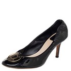Dior Black Patent Leather Round Metal Logo Scrunch Pumps Size 37