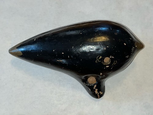 EWA Ocarina C13 Austria Black Antique Gold Hand Painted Clay Flute 9”