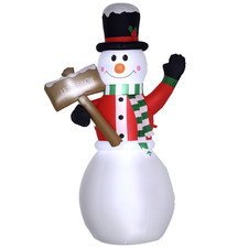 180 cm Aufblasbarer Schneemann mit Schild Weihnachtsdekoration mit LED-Licht