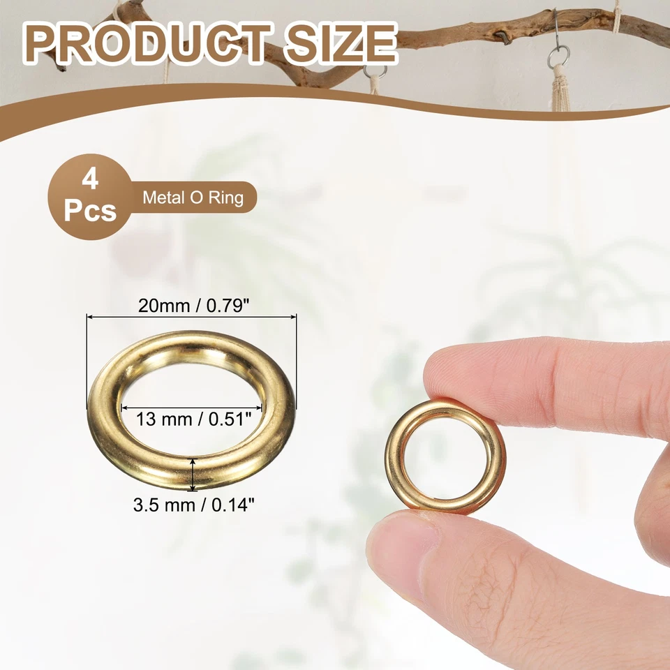 Metal O Ring, 4 Pcs 0.8 Inch OD 0.5 Inch ID 3.5mm Thick Seamless Gold - Imagem 2 de 4