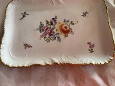 Nymphenburg Porzellan Tablett  / Anbietschale Dresdener Blumendekor Goldborte