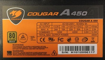 Cougar A450 450W ATX Netzteil 450 Watt 80+   #33843