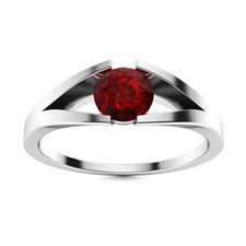 Solitaire 5MM Round Shape Red Garnet 925 Sterling Silver Split Shank Women Ring