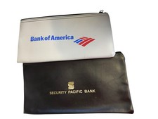 2 Vintage Bank Zipper Bag Security Pacific Bank & Bank of America Deposit Bags