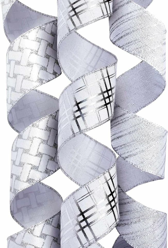 Cinta plateada con cable de 2,5" x 36 yardas - Rollos de organza con brillo puro para regalo y decoración Foto 2 de 4