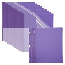 10 Pcs Plastic Report Covers with 3 Metal Prong Fasteners, Purple