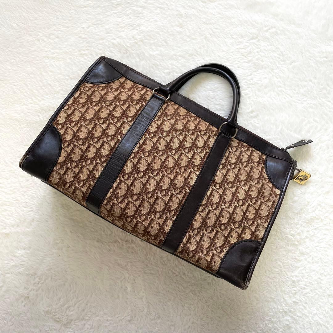 Christian Dior Trotter Beige Marrone Tela Boston Borsa Borsetta Chiave Manca F/S