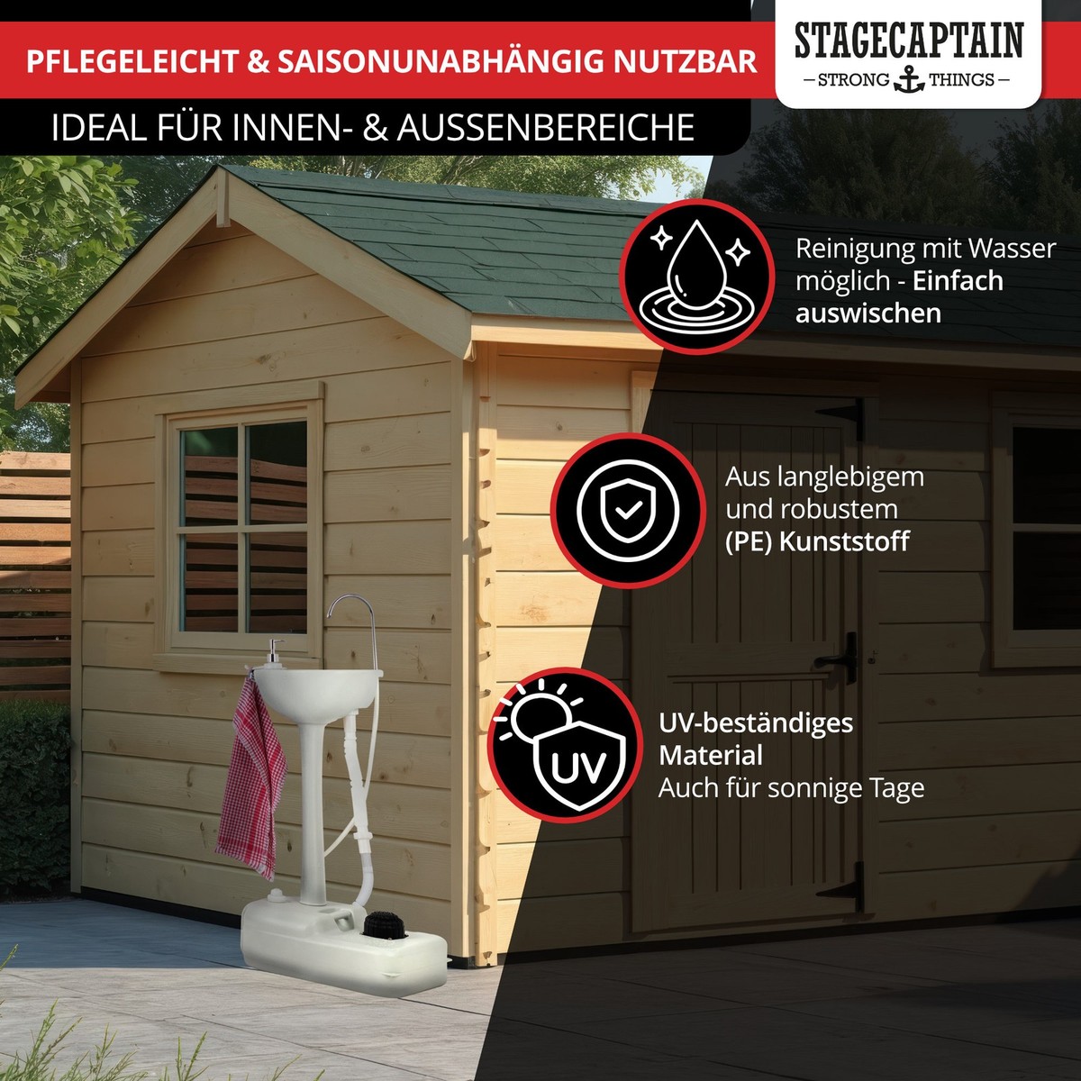 Lavabo Portatile Da Campeggio Stagecaptain PSW-17 - Serbatoio 17L Con Pompa A Pedale, Ruote E Portasapone