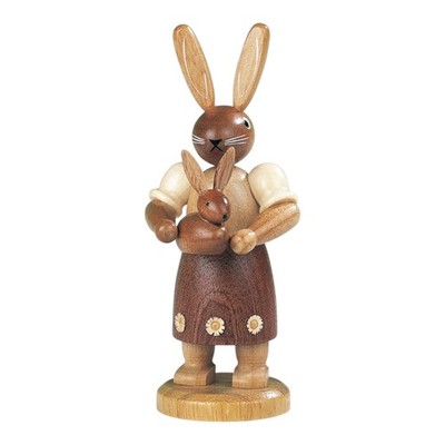 Easter bunny rabbit mother with child wooden figure Erzgebirge handmade Easter decoration 11 cm