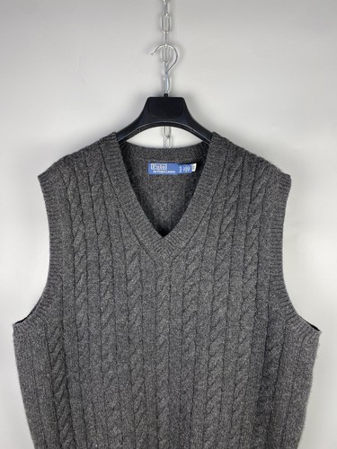 Polo Ralph Lauren Mens Wool Cashmere Cable Knit Gray Vest Gilet Size XL - Picture 3 of 15