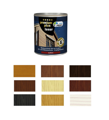 Premium Plus Lasur 750ml/2.5L Holzlasur außen Kunstharz Profi Farben Farbwahl