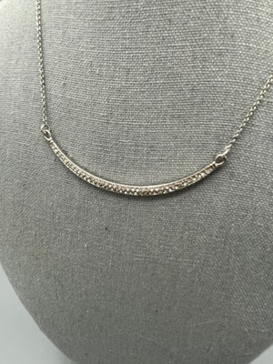 Curved Bar Smile Necklace Silver Tone Glass Rhinestones Adjustable 17-20 inches